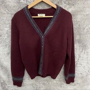Eddie Bauer Burgundy Lambs Wool Cardigan